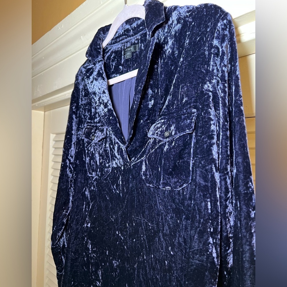 J Crew Crushed Velvet Velour Collared Pullover Shirt Blouse Top size XS - Picture 8 of 11
